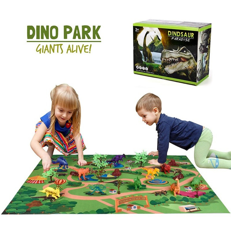 Dinosaur Toy Figure W/ Activity Play Mat & Trees, Educational Realistic Dinosaur Playset Perfect Gifts for Kids, Boys & Girls